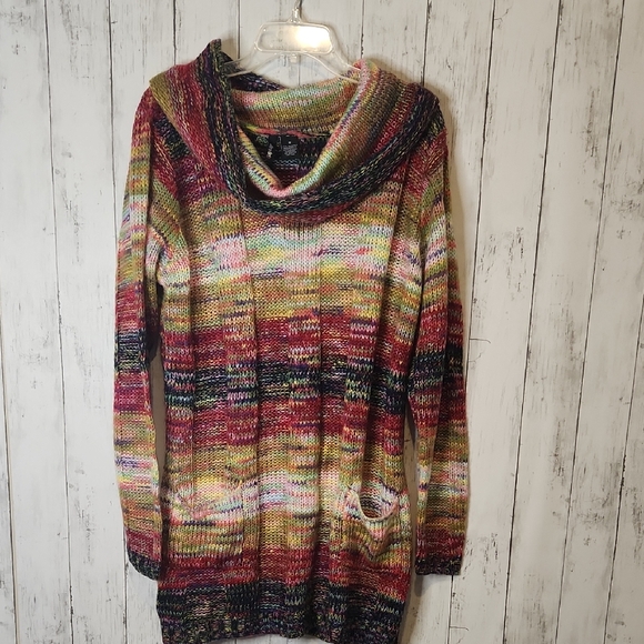 🎅Ultra Flirt Vibrant Multicolor Cowl Neck Sweater 1X - Picture 1 of 6